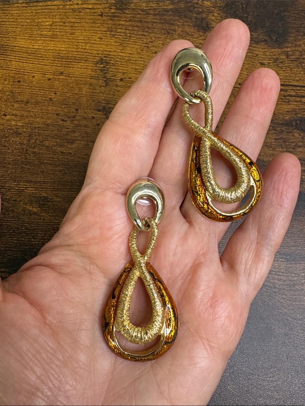 Gold and Amber Teardrop Loop Post Earrings - Women Fashion Jewelry
